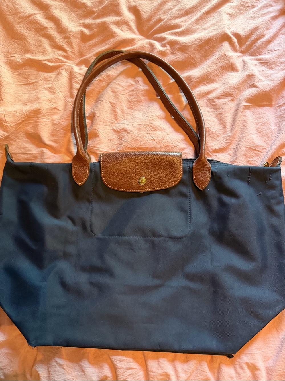 Longchamp Navy and Brown Le Pliage Tote